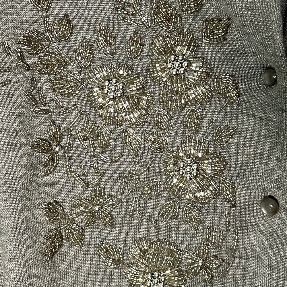 Spence Embellished Beaded Floral Design Grey Knit Cardigan 3 Quarter Sleeve XL - Picture 2 of 8